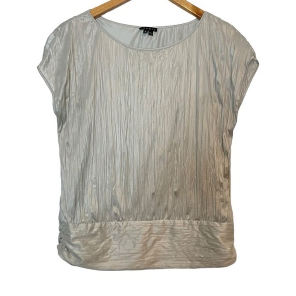 Theory silver metallic satin short sleeve top size S